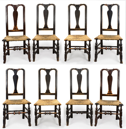 Queen Anne Side Chairs, Near Matching Assembled Set of Eight, Image 1